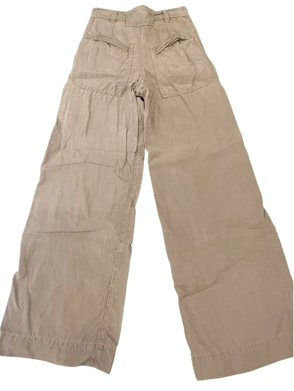 Zara Wide Leg Utility Front Knee Pocket Pant Tan Size XS 30.5” Linen-Blend